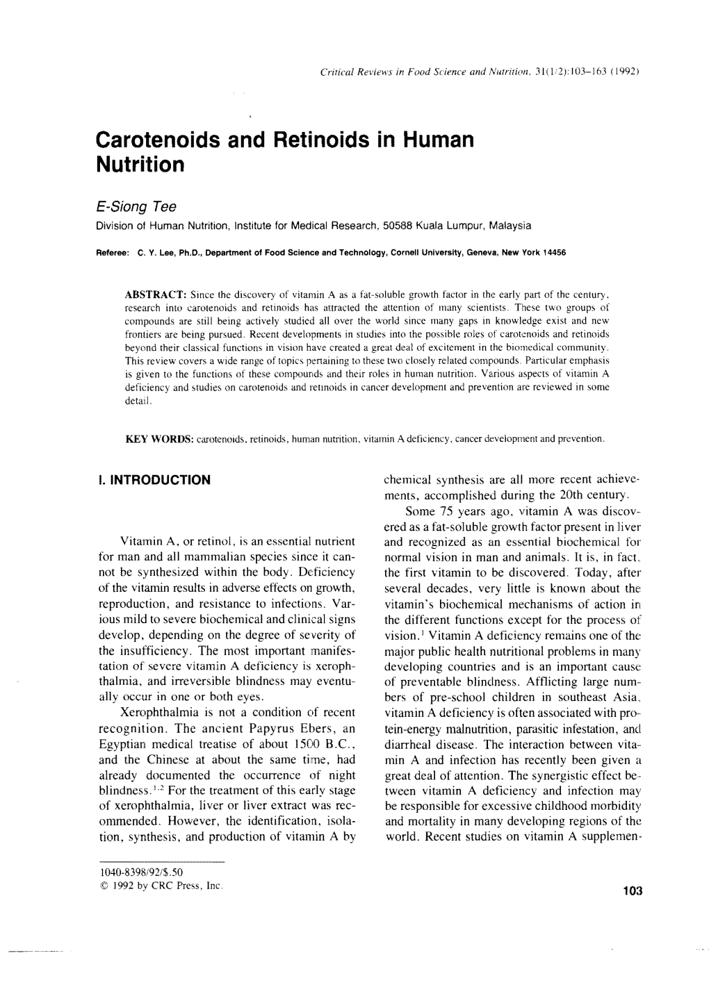 Carotenoids and Retinoids in Human Nutrition