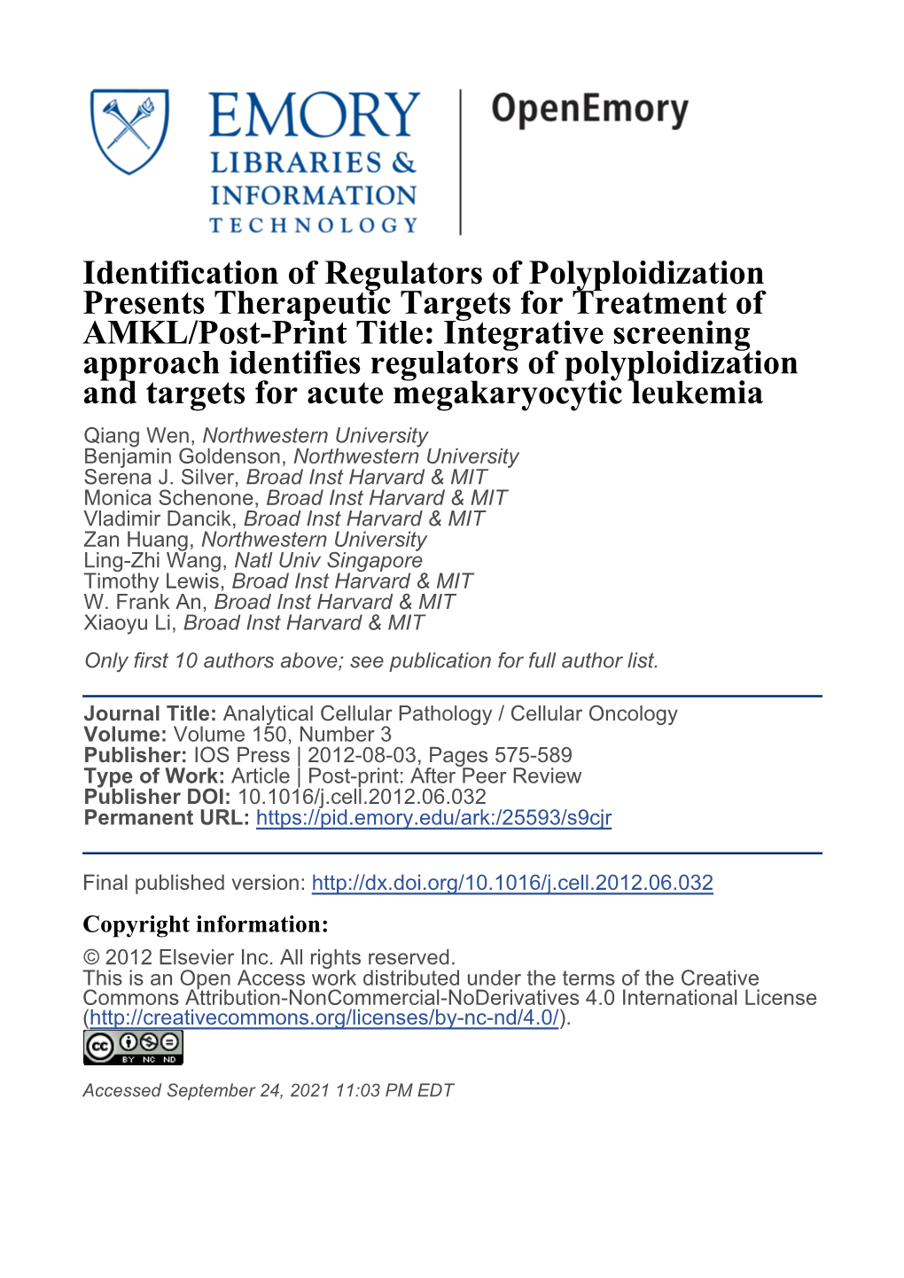 Identification of Regulators of Polyploidization