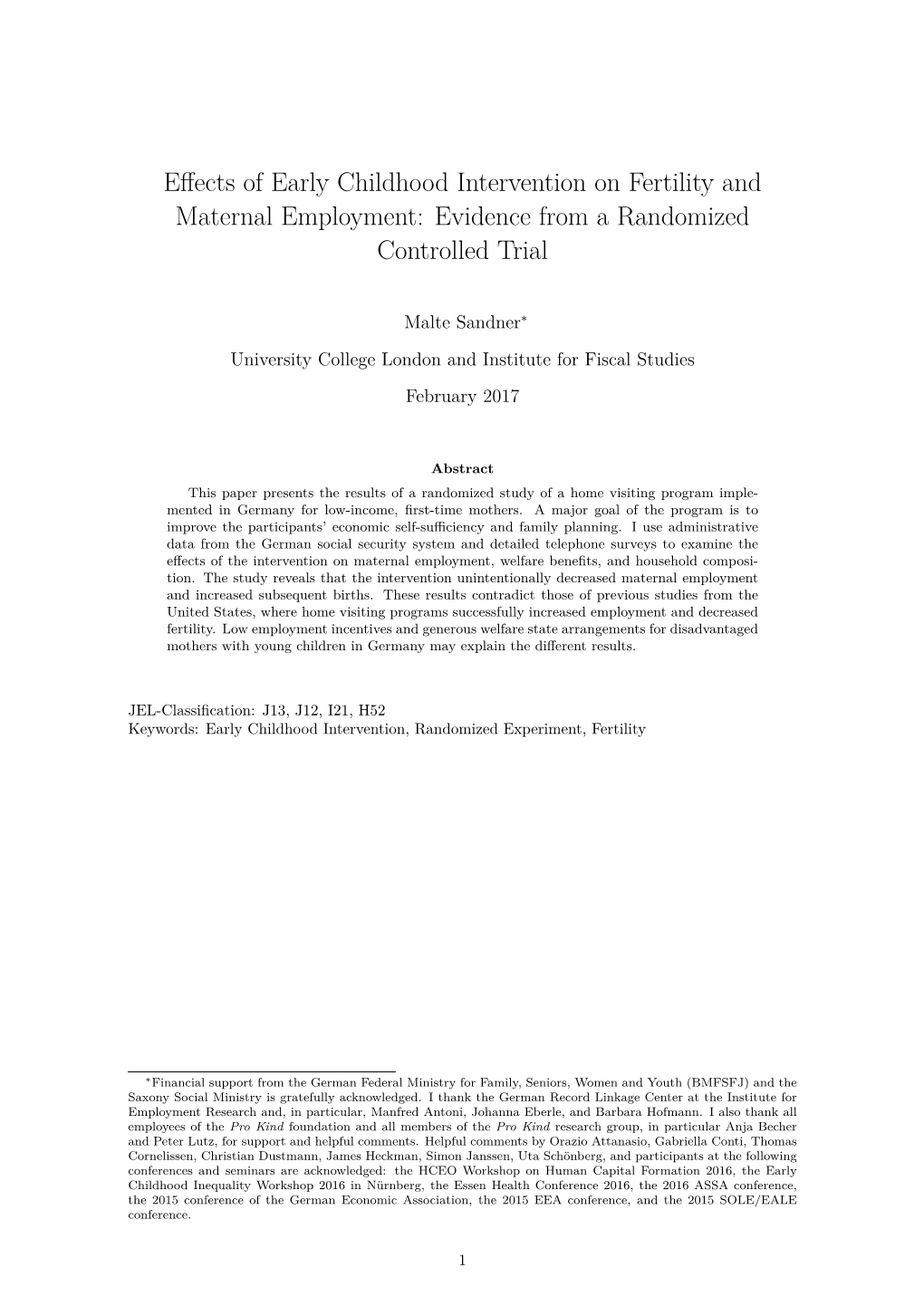 Effects of Early Childhood Intervention on Fertility and Maternal Employment