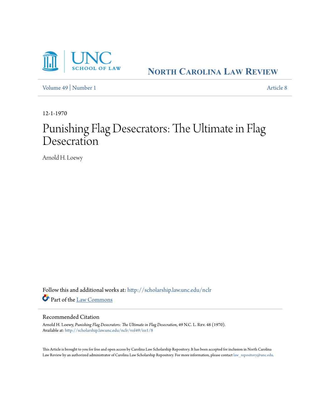 Punishing Flag Desecrators: the Ultimate in Flag Desecration Arnold H