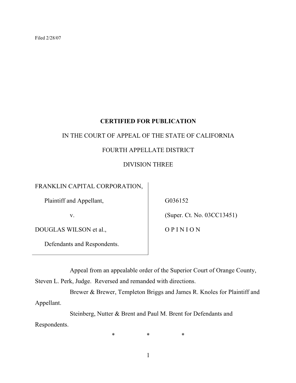 Franklin Capital Corporation V. Douglas Wilson Et Al