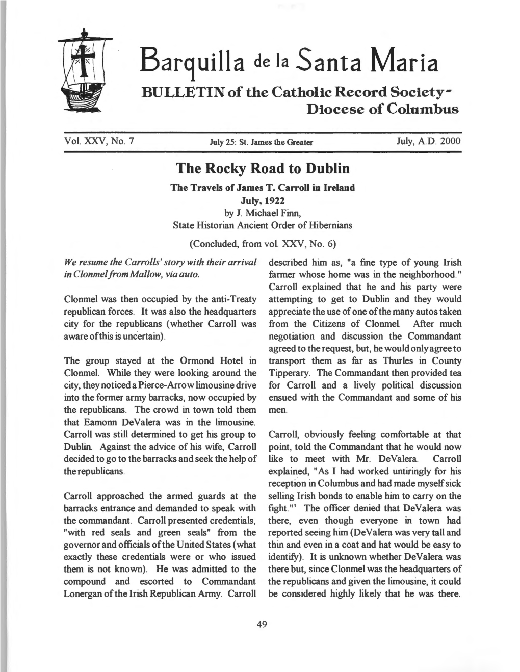 Barquilla De La Santa Maria BULLETIN of the Catholic Record Society­ Diocese of Columbus