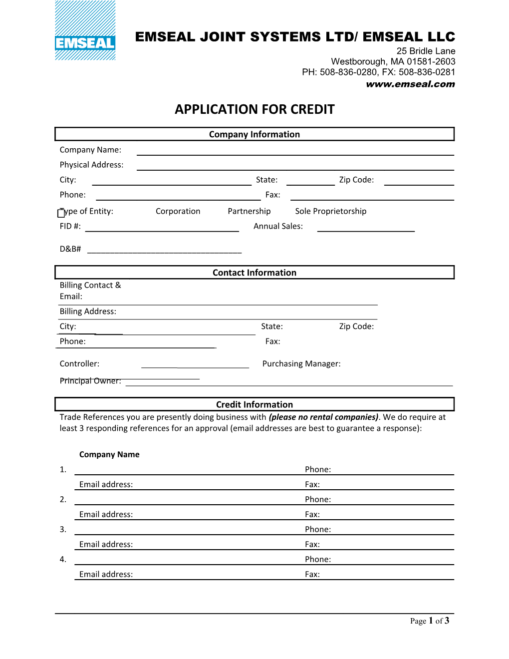 EMSEAL Credit Application 2012