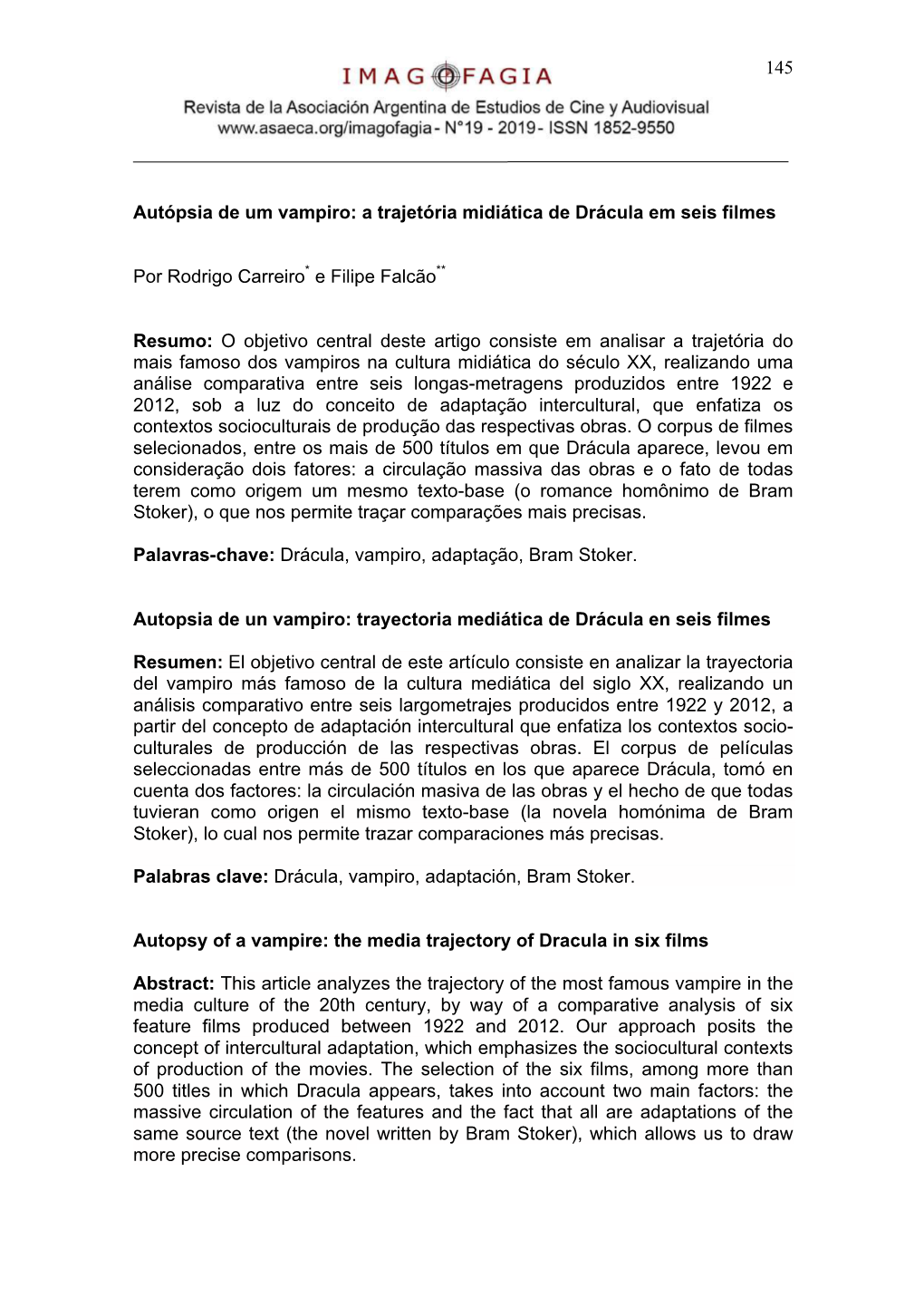 A Trajetória Midiática De Drácula Em Seis Filmes Por Rodrigo Carreiro* E