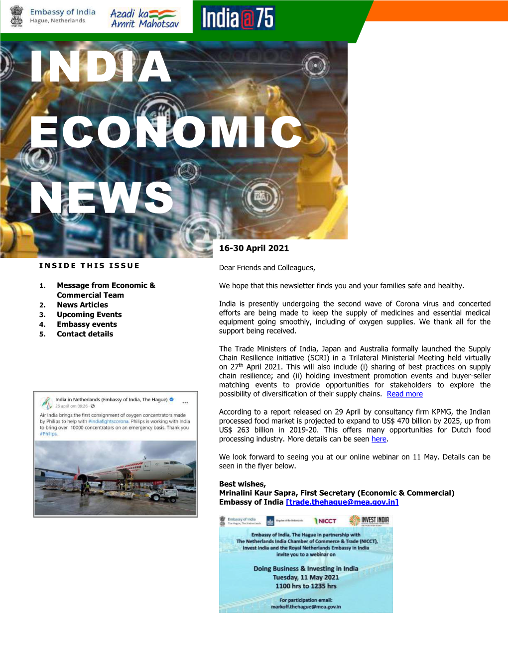 Economic and Commercial Newsletter 16-30 April 2021