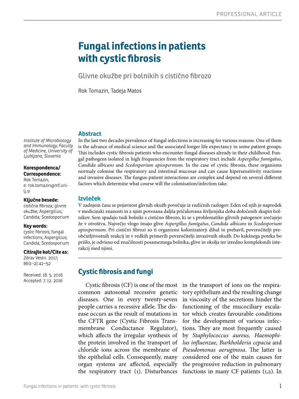 Fungal Infections in Patients with Cystic Fibrosis