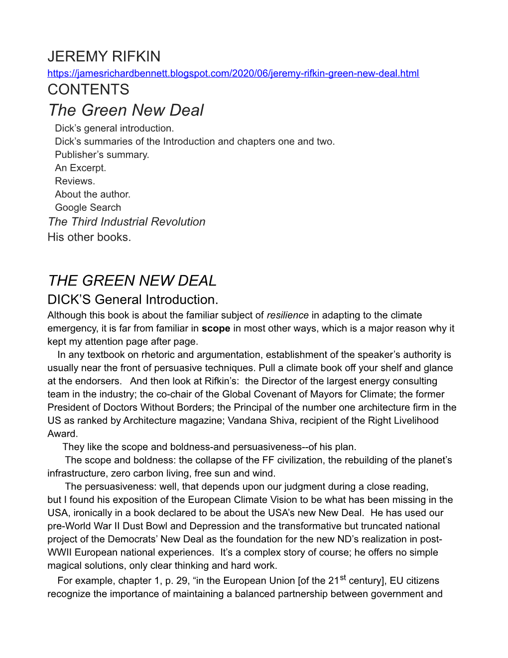 The Green New Deal Dick’S General Introduction