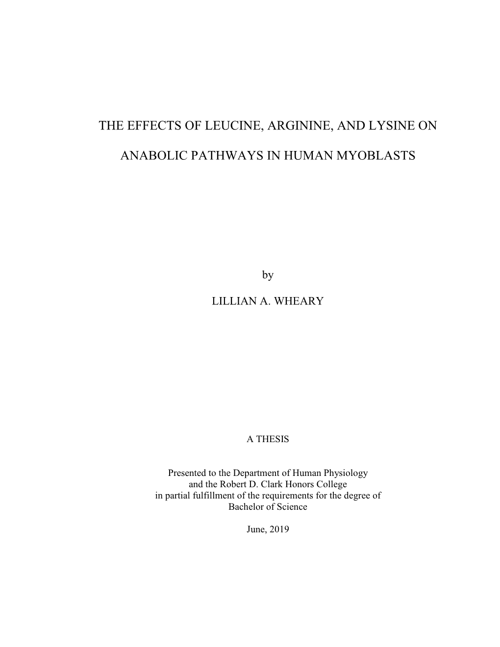 The Effects of Leucine, Arginine, and Lysine on Anabolic Pathways in Human Myoblasts