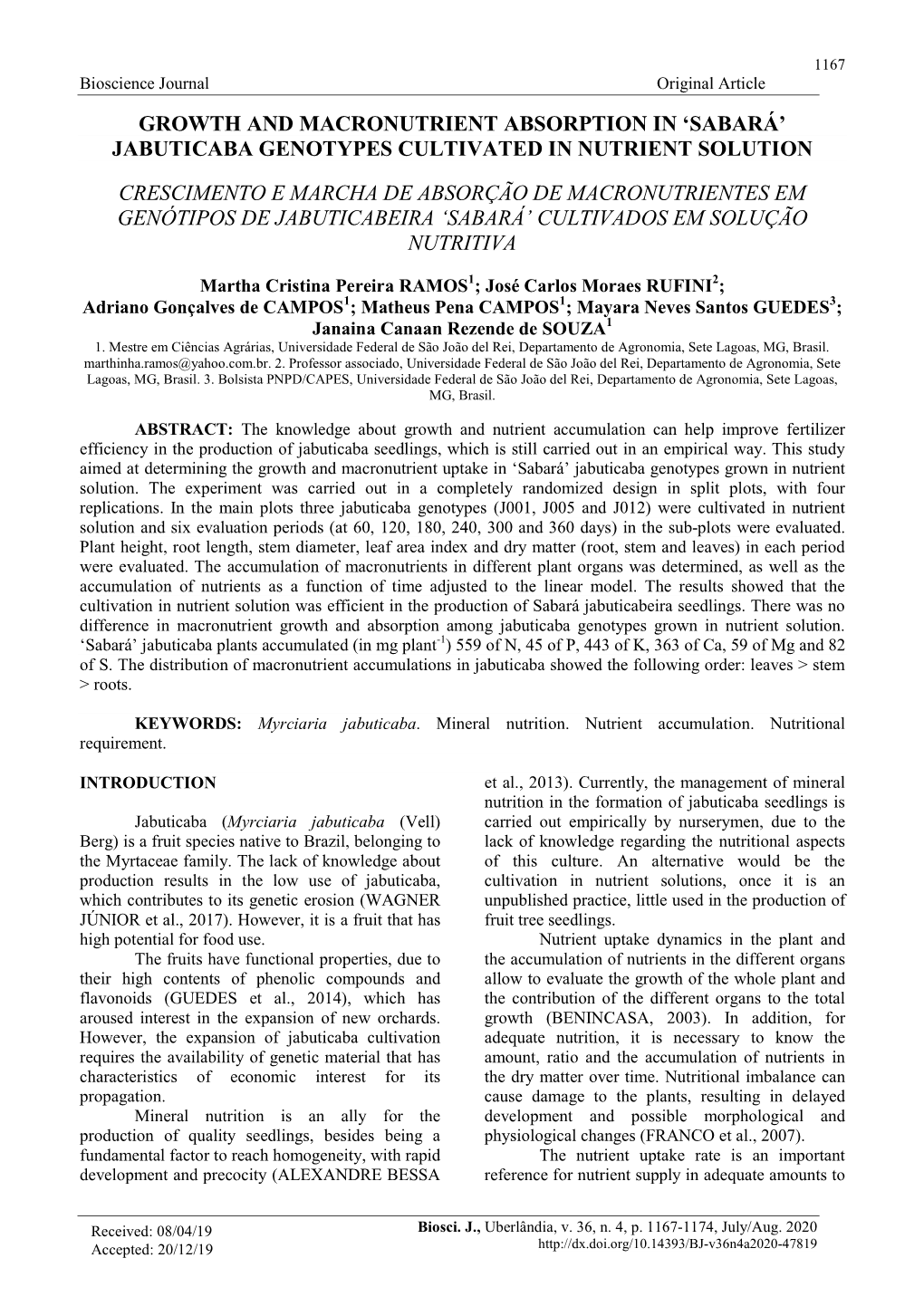 'Sabará' Jabuticaba Genotypes Cultivated in Nutrient