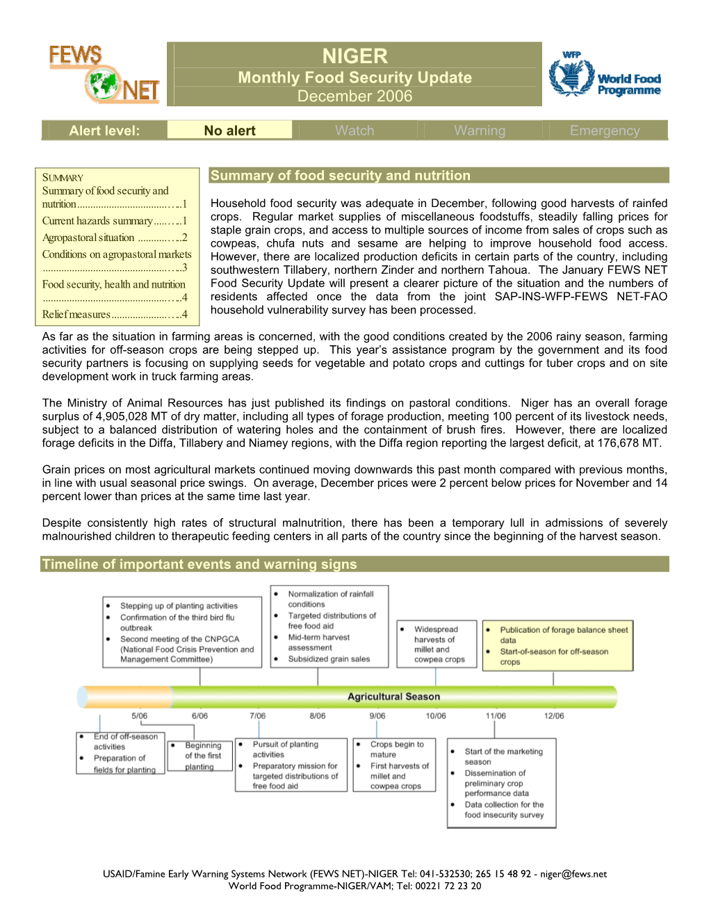 Niger Monthly Food Security Update, December 2006