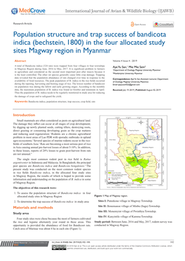 Population Structure and Trap Success of Bandicota Indica (Bechstein, 1800) in the Four Allocated Study Sites Magway Region in Myanmar