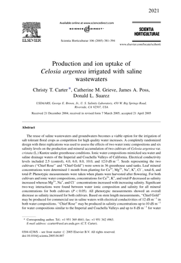 Production and Ion Uptake of Celosia Argentea Irrigated with Saline Wastewaters