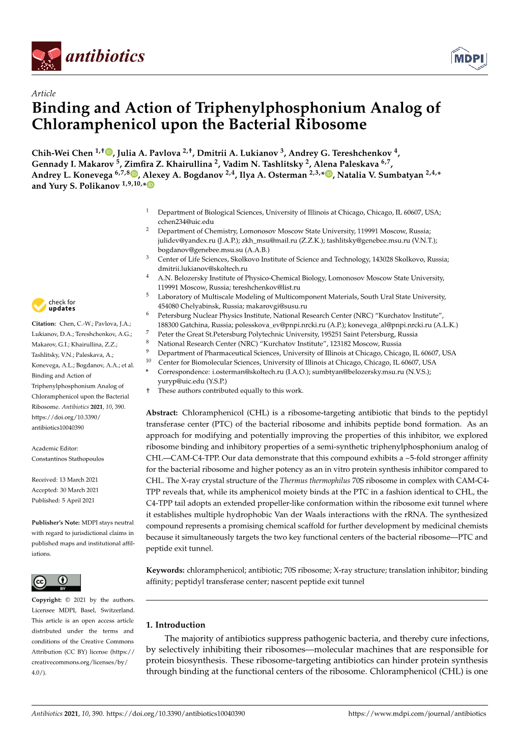 Binding and Action of Triphenylphosphonium Analog of Chloramphenicol Upon the Bacterial Ribosome