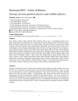 Letter of Interest Synergy of Astro-Particle Physics and Collider Physics