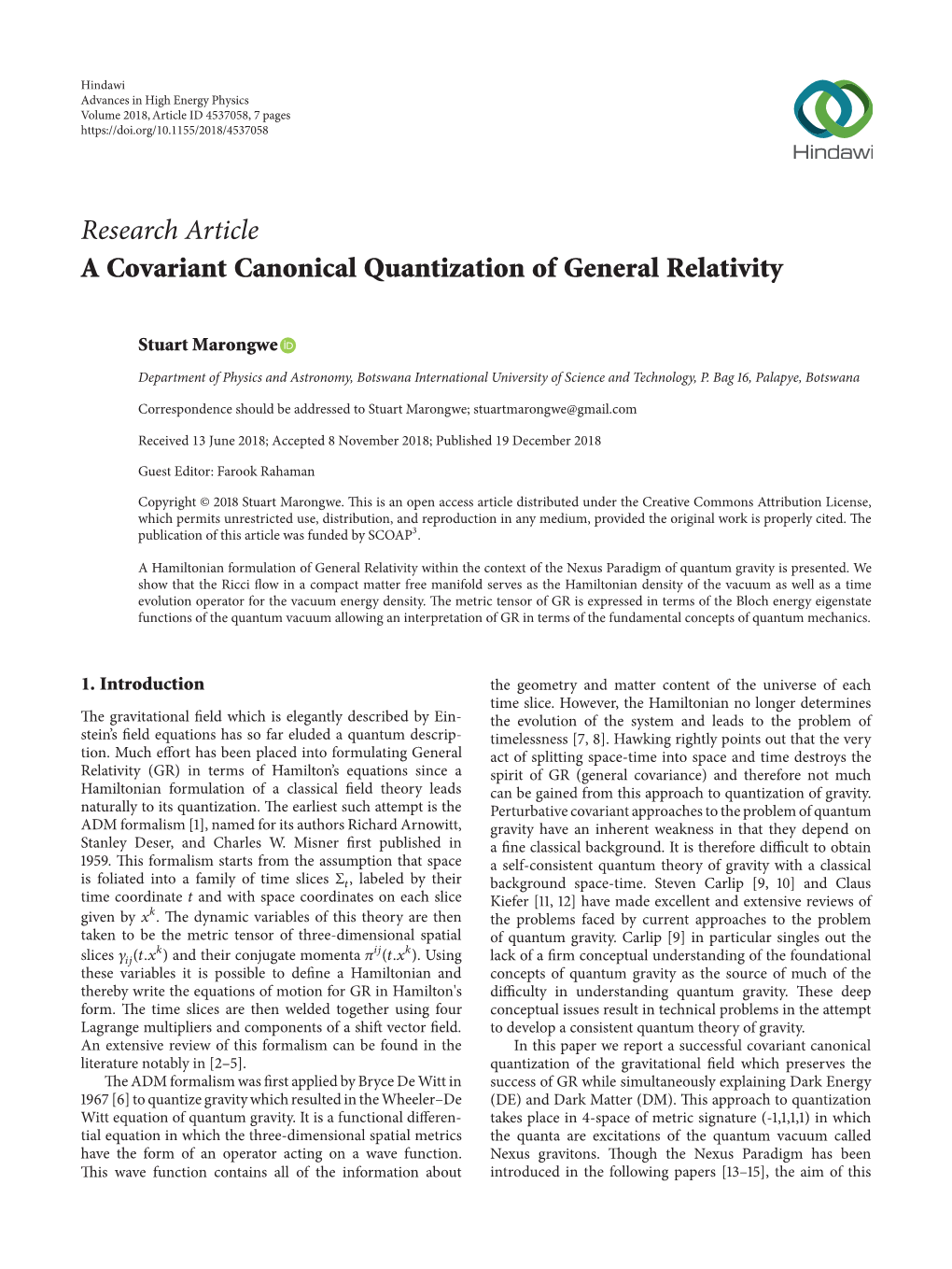 A Covariant Canonical Quantization of General Relativity