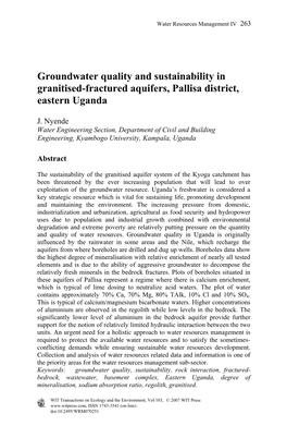 Groundwater Quality and Sustainability in Granitised-Fractured Aquifers, Pallisa District, Eastern Uganda