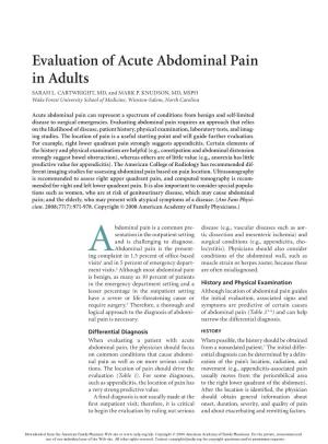 Evaluation of Acute Abdominal Pain in Adults Sarah L