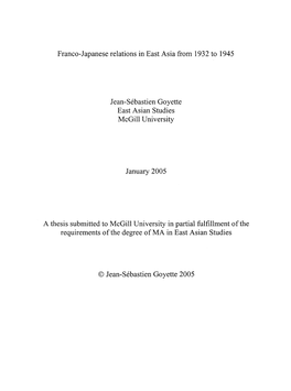 Franco-Japanese Relations in East Asia from 1932 to 1945 Jean