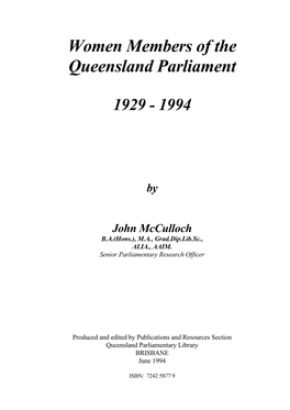 Women Members of the Queensland Parliament