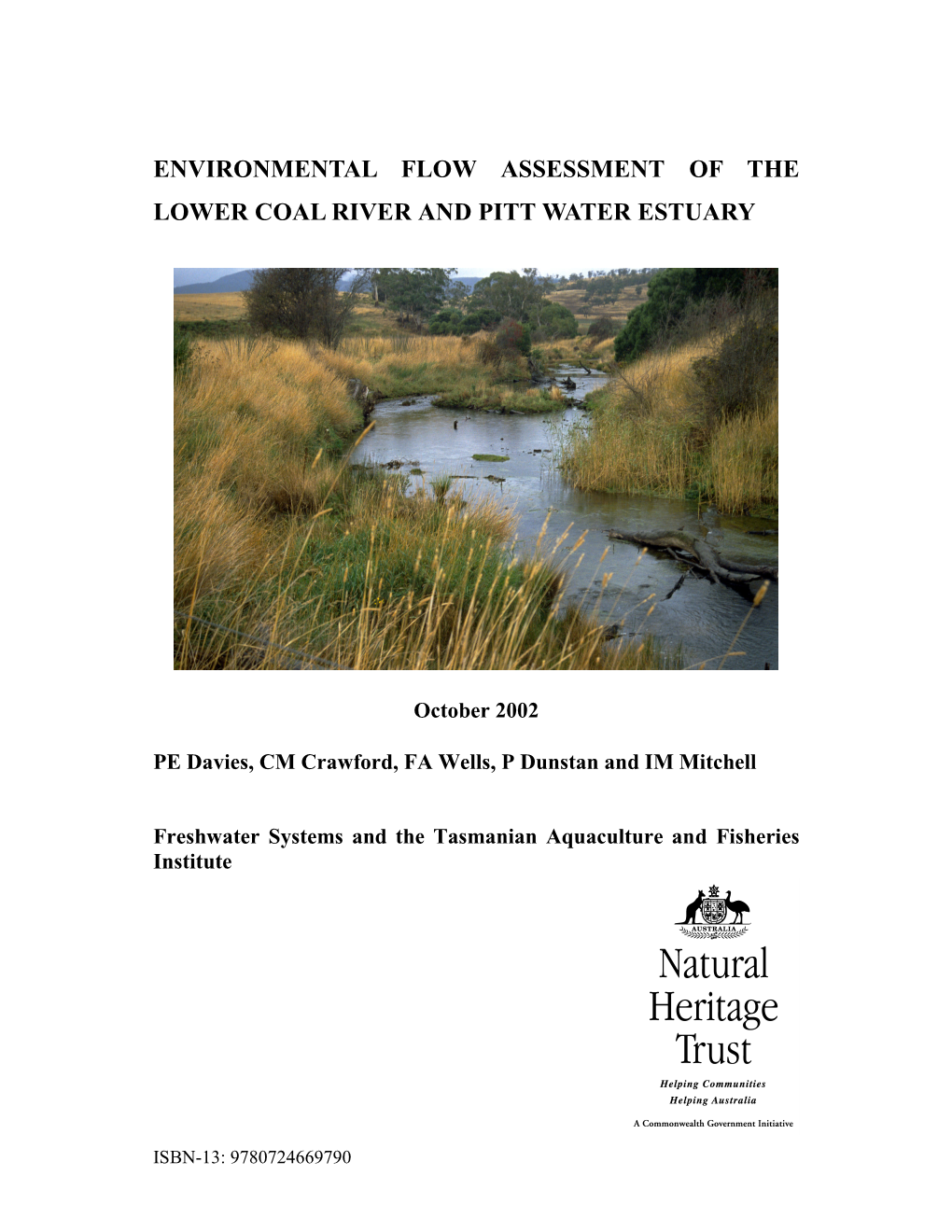 Environmental Flow Assessment of the Lower Coal River and Pitt Water Estuary