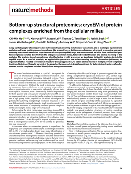 Bottom-Up Structural Proteomics: Cryoem of Protein Complexes Enriched from the Cellular Milieu