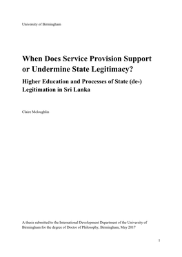 When Does Service Provision Support Or Undermine State Legitimacy? Higher Education and Processes of State (De-) Legitimation in Sri Lanka
