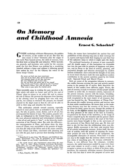 Ernest Schachtel, on Memory and Infantile Amnesia