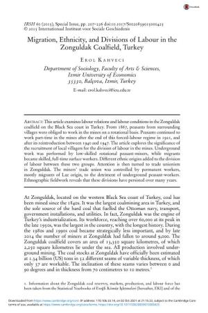 Migration, Ethnicity, and Divisions of Labour in the Zonguldak Coalfield, Turkey