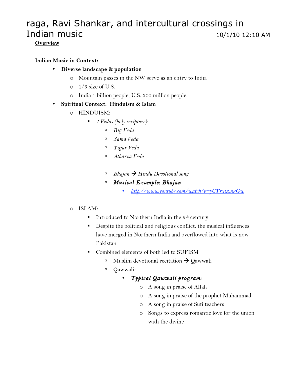 Raga, Ravi Shankar, and Intercultural Crossings in Indian Music 10/1/10 12:10 AM Overview