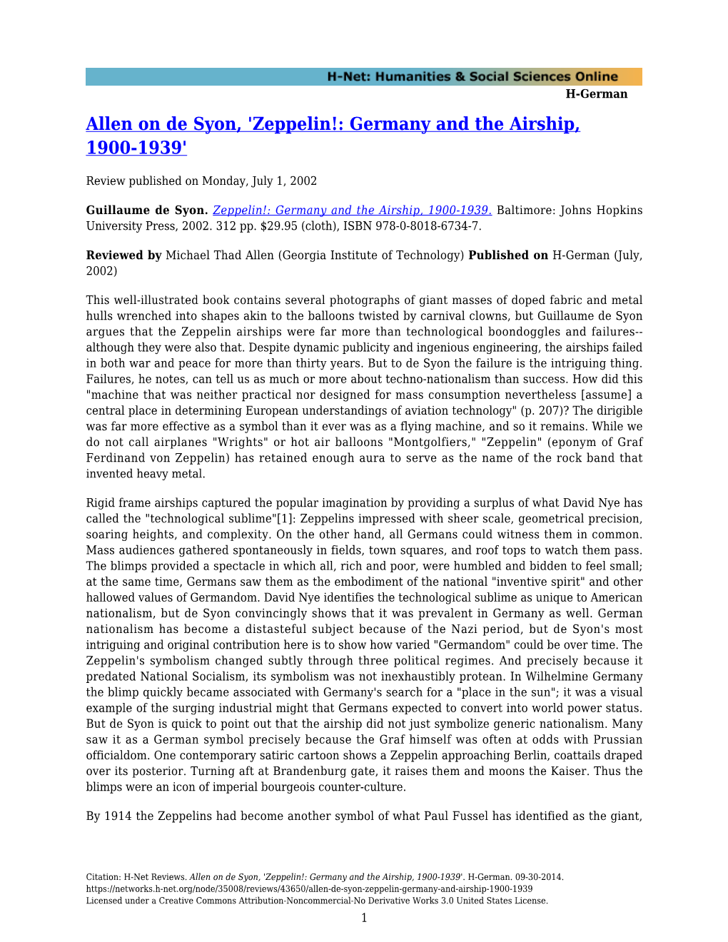 Zeppelin!: Germany and the Airship, 1900-1939'