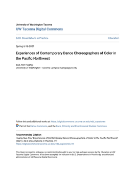 Experiences of Contemporary Dance Choreographers of Color in the Pacific Northwest