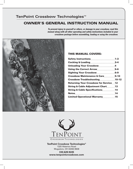 Tenpoint Crossbow Technologiestm OWNER's General Instruction Manual