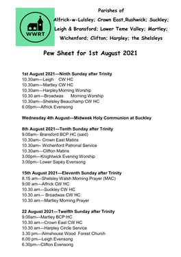 Pew Sheet for 1St August 2021