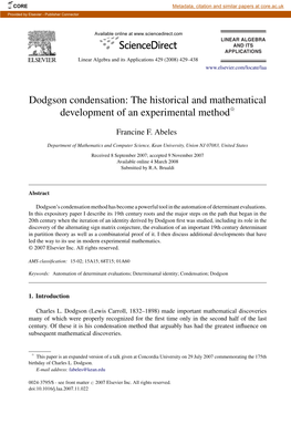 Dodgson Condensation: the Historical and Mathematical Development of an Experimental Methodୋ