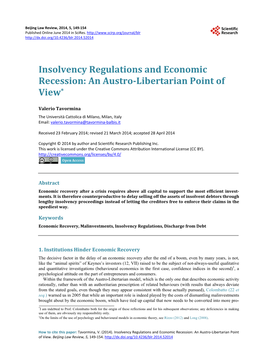 Insolvency Regulations and Economicrecession: an Austro