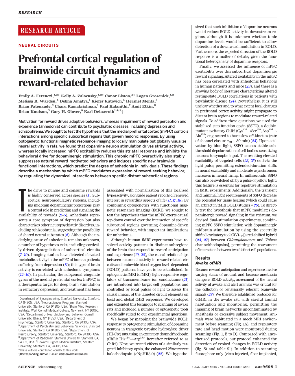 Prefrontal Cortical Regulation Of Brainwide Circuit Dynamics And Reward ...