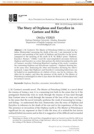 The Story of Orpheus and Eurydice in Coetzee and Rilke