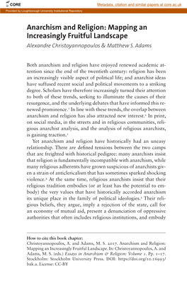 Anarchism and Religion: Mapping an Increasingly Fruitful Landscape Alexandre Christoyannopoulos & Matthew S