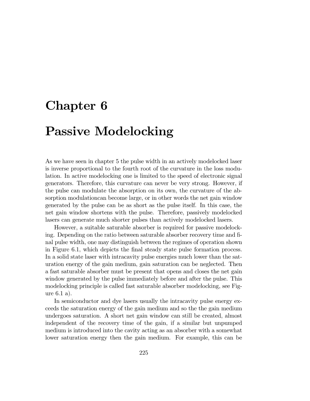 Chapter 6 Passive Modelocking