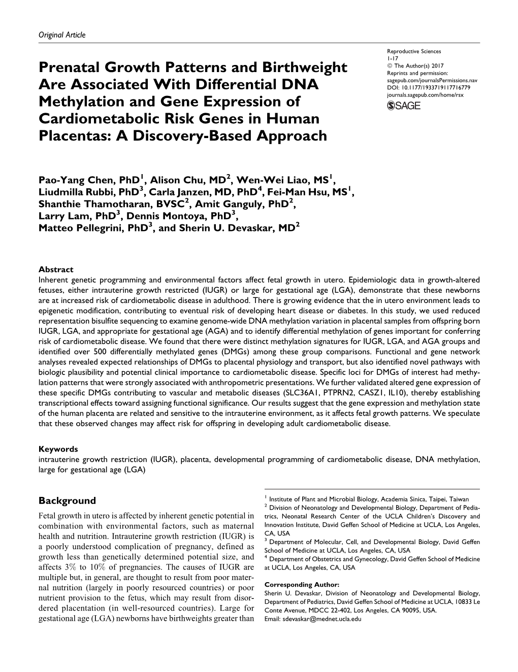 Prenatal Growth Patterns and Birthweight Are Associated With