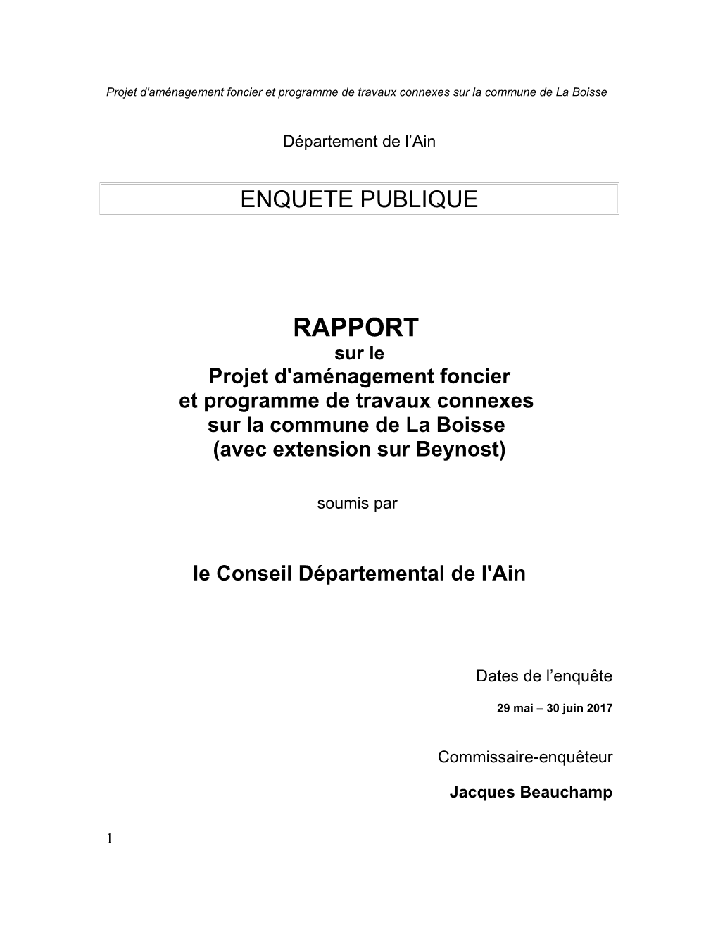 Rapport Du Commissaire Enquêteur