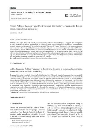 French Political Economy and Positivism (Or How History of Economic Thought Became Mainstream Economics)