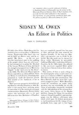 Sidney M. Owen, an Editor in Politics / Carl H. Chrislock