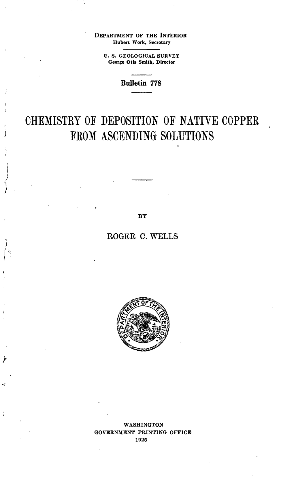 Chemistky of Deposition of Native Coppee J Feom Ascending Solutions