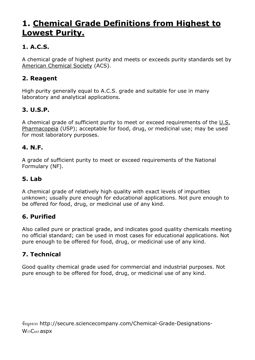 1. Chemical Grade Definitions from Highest to Lowest Purity