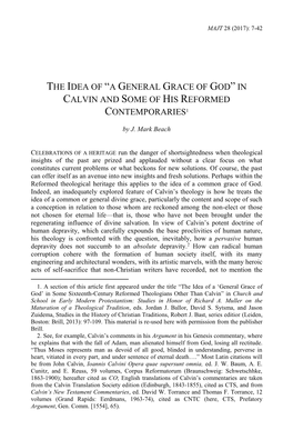 A General Grace of God” in Calvin and Some of His Reformed Contemporaries1