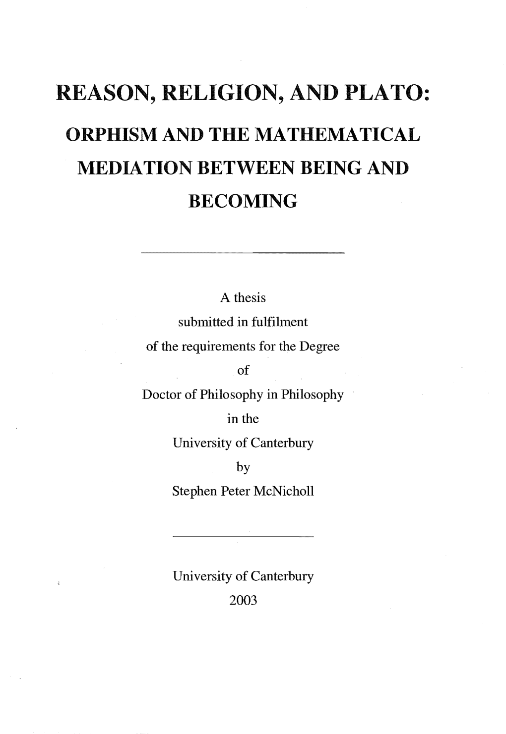 Reason, Religion, and Plato: Orphism and the Mathematical Mediation