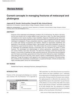 Current Concepts in Managing Fractures of Metacarpal and Phalangess Review Article