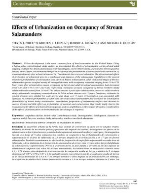 Effects of Urbanization on Occupancy of Stream Salamanders