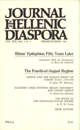 The Epitaphios of Yannis Ritsos Introduction by Rick M
